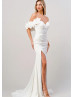 Ivory Satin Side Slit Elegant Wedding Dress